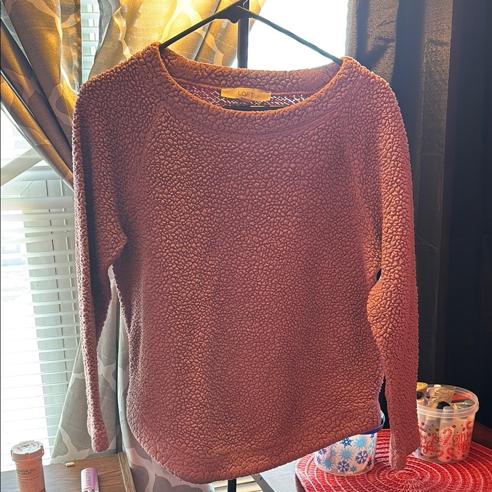 LOFT Textured Pink Sherpa Sweater